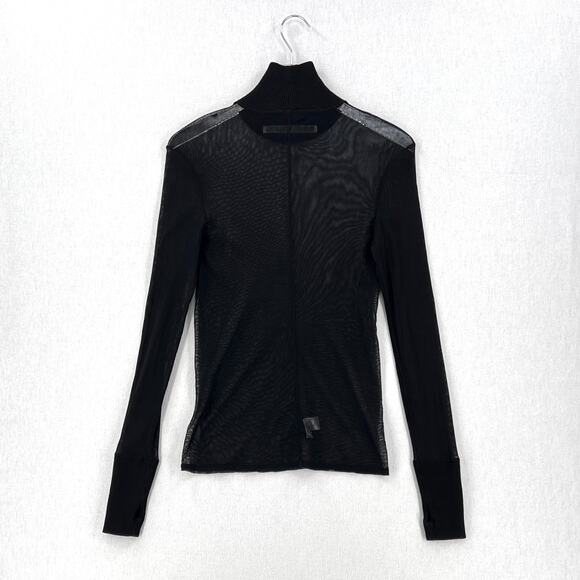 ENZA COSTA Mesh Cuffed Turtleneck Top Womens Medium Black Layering Minimal NEW - Picture 5 of 16